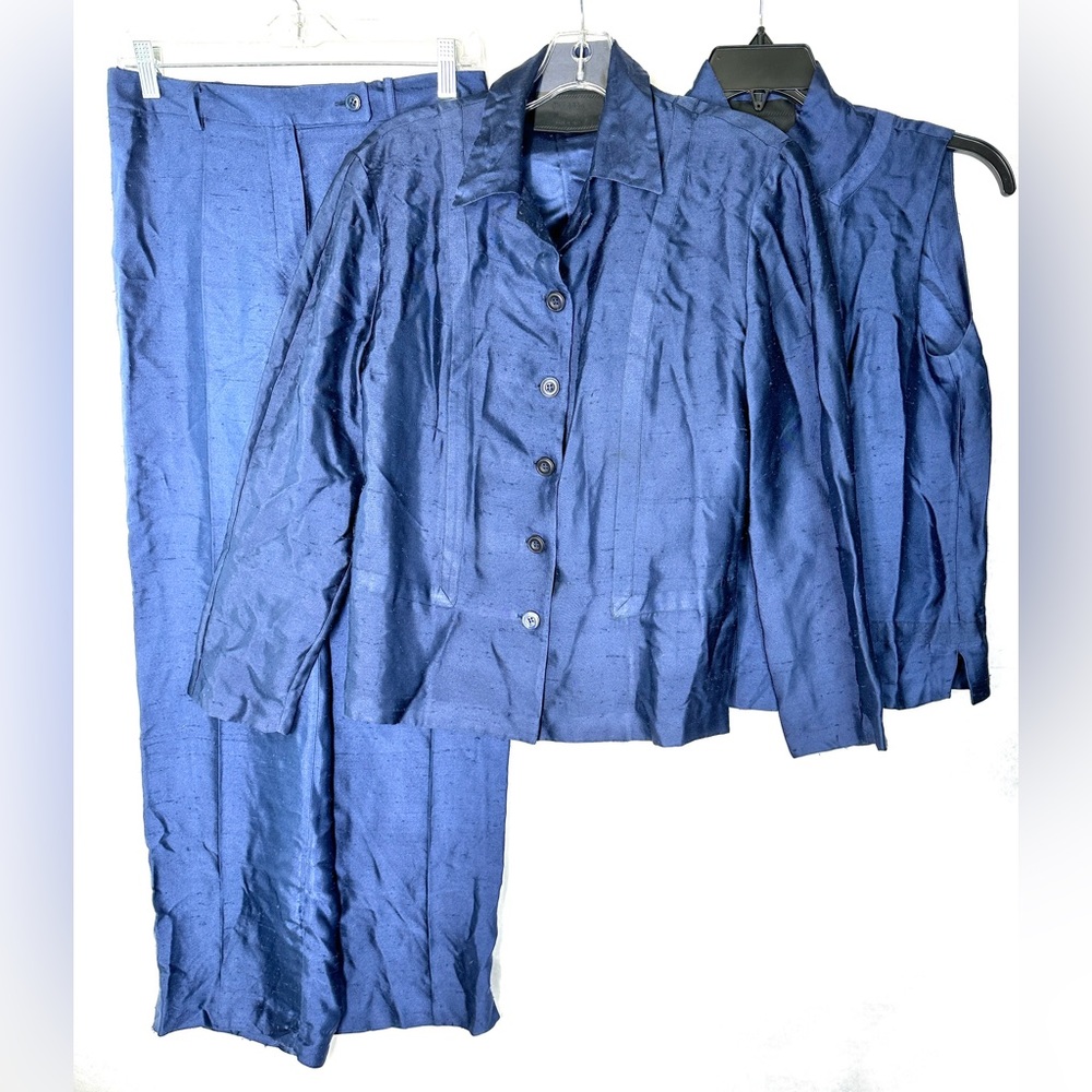 Prada Milano Vintage Women Size 42 Blue Slub Silk Jacket Button Down Made Italy